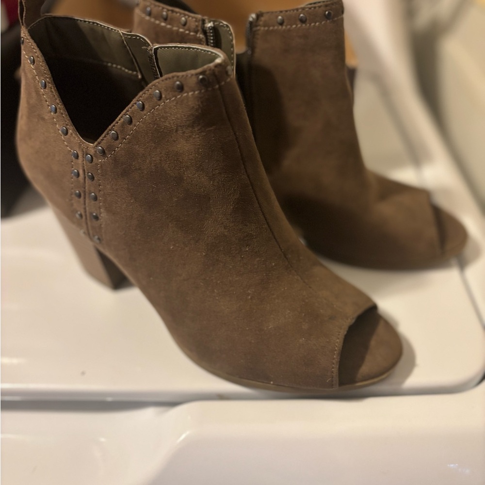 Brown Peep-Toe Ankle Boots - Picture 3 of 4